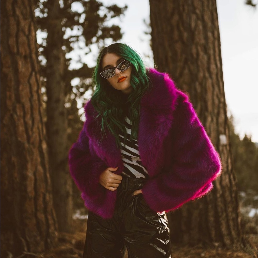 GUESS x Marciano Purple Faux Fur Coat